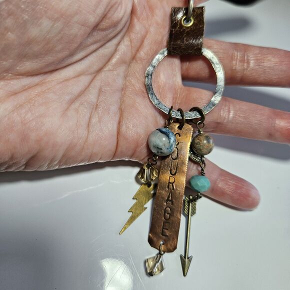 Handmade Long Multicolored Metal Pendant Necklace Courage 34-38.5" - Picture 1 of 14